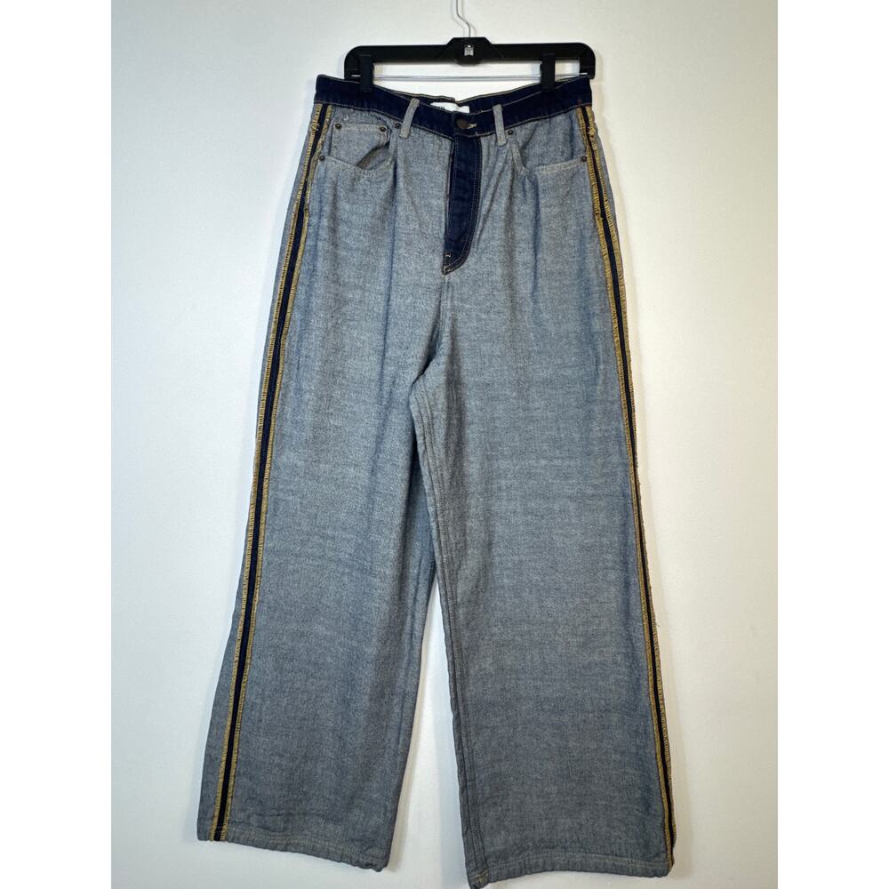 Zara Wide Leg Reverse Seam Jeans Inside Out Design Button Fly Denim 10